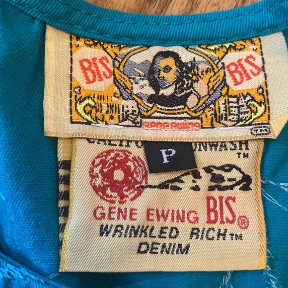 Vintage 1980s Bis Bis Gene Ewing Wrinkled Rich Denim Mandarin Tank teal sz “P” - Picture 11 of 11
